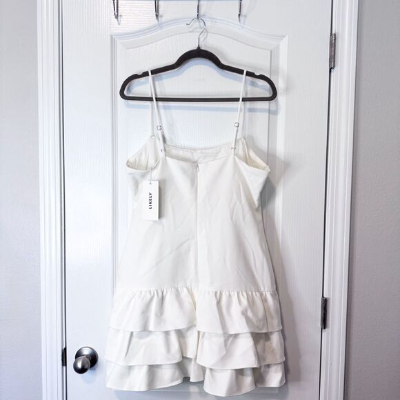 Likely x Revolve Amica Tiered Ruffle Hem Mini Dress in White NWT Women’s Size 14 - Picture 4 of 11
